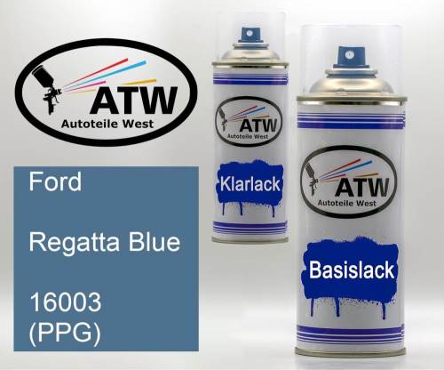 Ford, Regatta Blue, 16003 (PPG): 400ml Sprühdose + 400ml Klarlack - Set, von ATW Autoteile West.